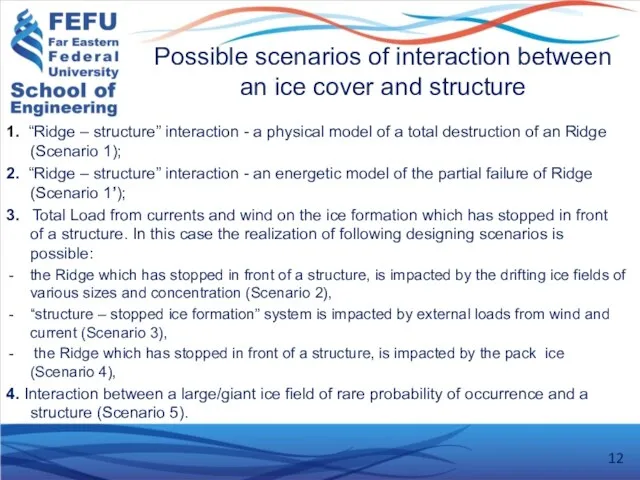 Possible scenarios of interaction between an ice cover and structure