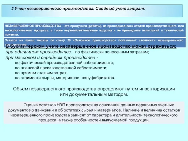 2 Учет незавершенного производства. Сводный учет затрат. В бухгалтерском учете