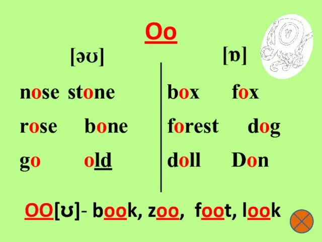 Oo [əʊ] nose stone rose bone go old [ɒ] box