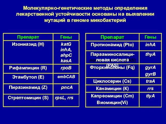 Молекулярно-генетические методы определения лекарственной устойчивости основаны на выявлении мутаций в