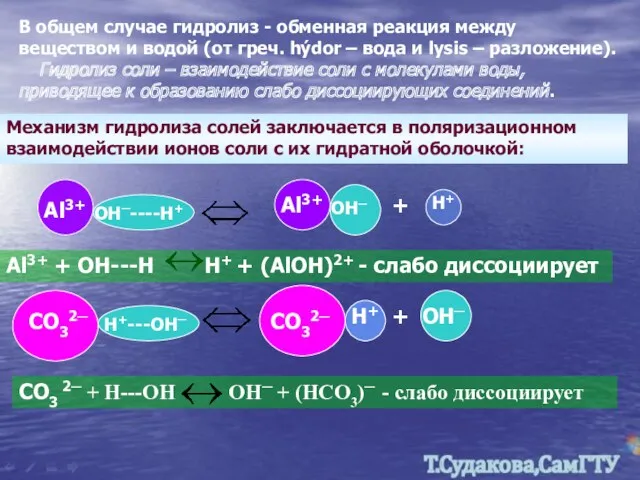 В общем случае гидролиз - обменная реакция между веществом и