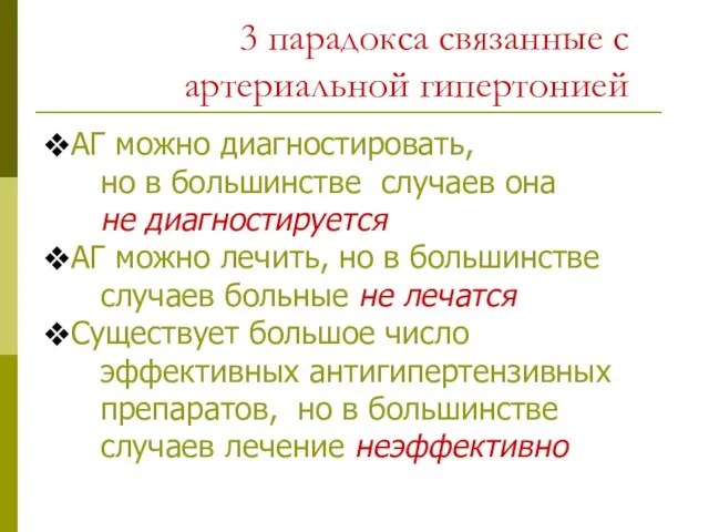 3 парадокса связанные с артериальной гипертонией АГ можно диагностировать, но