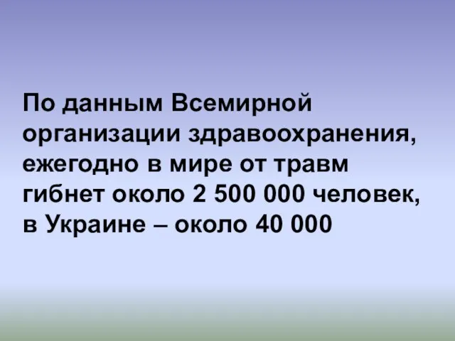 По данным Всемирной организации здравоохранения, ежегодно в мире от травм