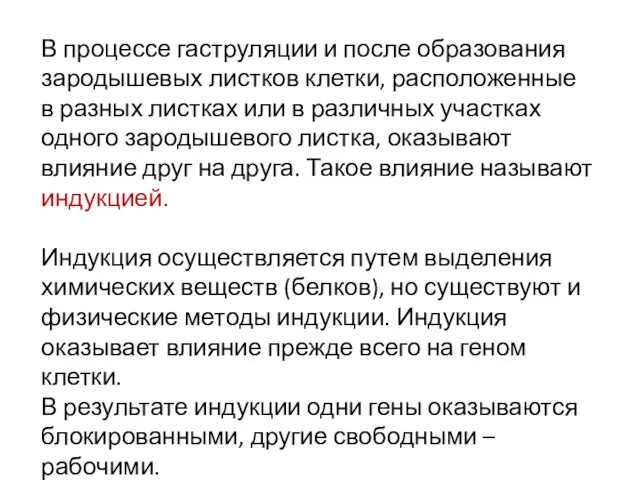 В процессе гаструляции и после образования зародышевых листков клетки, расположенные