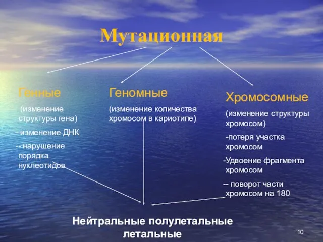 Мутационная Генные (изменение структуры гена) изменение ДНК - нарушение порядка