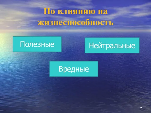 По влиянию на жизнеспособность Полезные Вредные Нейтральные