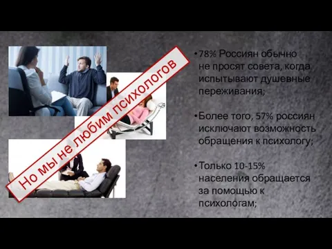 78% Россиян обычно не просят совета, когда испытывают душевные переживания;