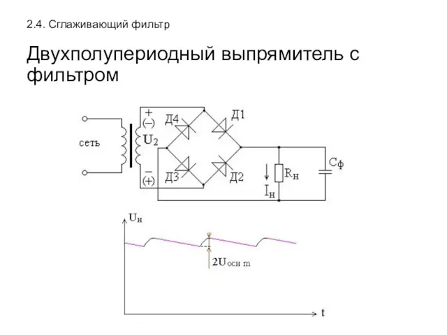 2.4. Сглаживающий фильтр Двухполупериодный выпрямитель с фильтром