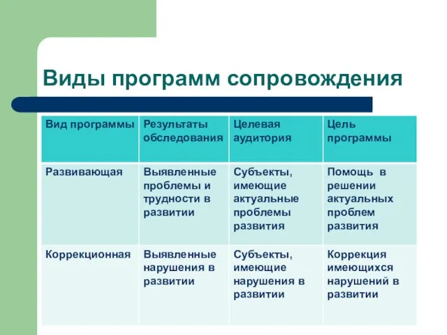 Виды программ сопровождения