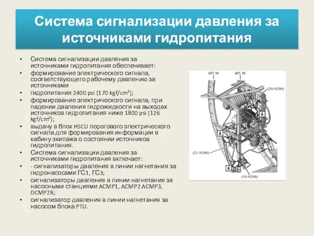 Система сигнализации давления за источниками гидропитания Система сигнализации давления за