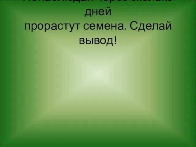 Понаблюдай через сколько дней прорастут семена. Сделай вывод!