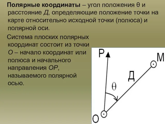 Полярные координаты – угол положения θ и расстояние Д, определяющие