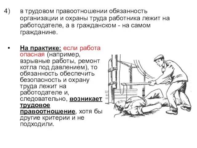 в трудовом правоотношении обязанность организации и охраны труда работника лежит