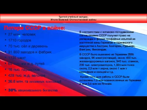 Потери СССР в войне: 27 млн. человек 1710 городов 70