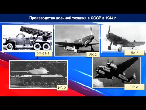 Производство военной техники в СССР в 1944 г. ИС-2 ЛА-7 ТУ-2 ЯК-3 БМ-31-12