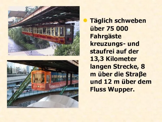 Täglich schweben über 75 000 Fahrgäste kreuzungs- und staufrei auf