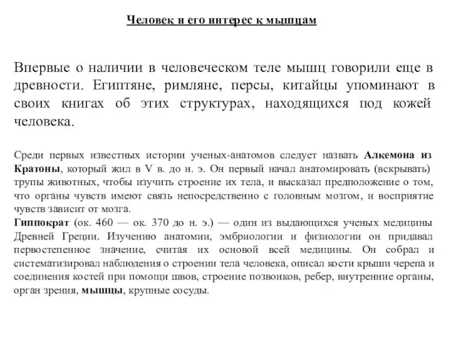 Человек и его интерес к мышцам Впервые о наличии в человеческом теле мышц