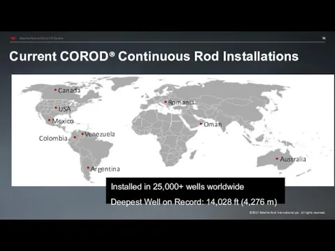 Current COROD® Continuous Rod Installations Installed in 25,000+ wells worldwide