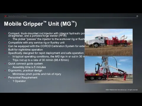 Mobile Gripper™ Unit (MG™) Compact, truck-mounted rod injector with integral