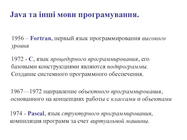 1956 – Fortran, первый язык программирования высокого уровня 1972 -