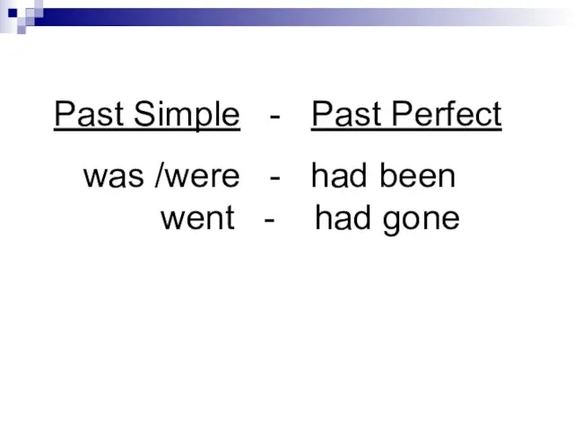 Past Simple - Past Perfect was /were - had been went - had gone