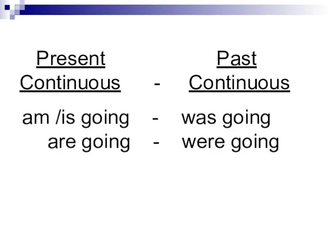 Present Past Continuous - Continuous am /is going - was going are going - were going
