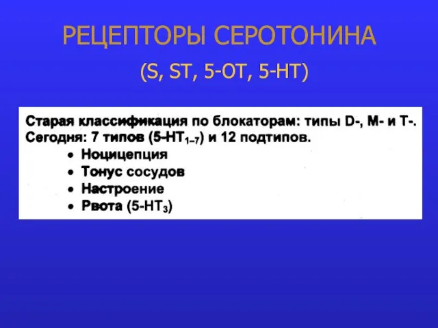 РЕЦЕПТОРЫ СЕРОТОНИНА (S, ST, 5-OT, 5-HT)