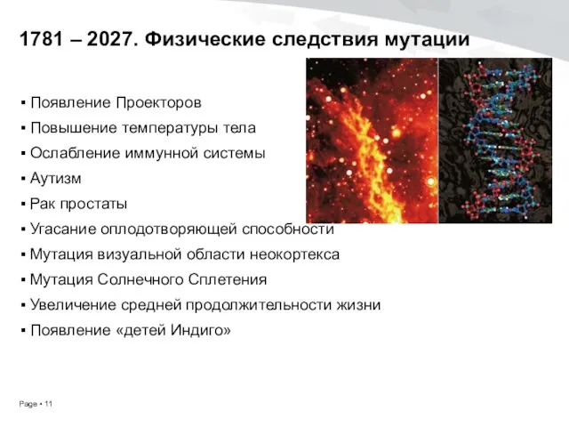 1781 – 2027. Физические следствия мутации Появление Проекторов Повышение температуры