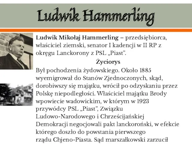 Ludwik Hammerling Ludwik Mikołaj Hammerling – przedsiębiorca, właściciel ziemski, senator