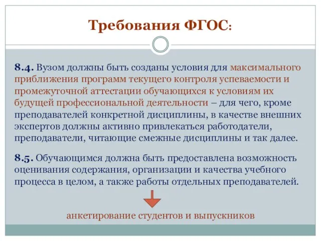 Требования ФГОС: 8.4. Вузом должны быть созданы условия для максимального