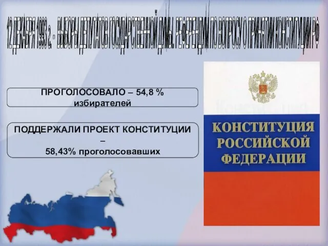 12 ДЕКАБРЯ 1993 г. - ВЫБОРЫ ДЕПУТАТОВ ГОСУДАРСТВЕННОЙ ДУМЫ. РЕФЕРЕНДУМ ПО ВОПРОСУ О