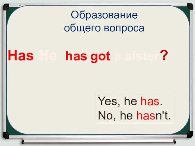 Образование общего вопроса H Has h Yes, he has. No,