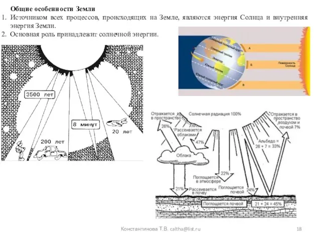 Константинова Т.В. caltha@list.ru Общие особенности Земли Источником всех процессов, происходящих