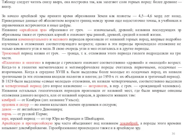 Таблицу следует читать снизу вверх, она построена так, как залегают