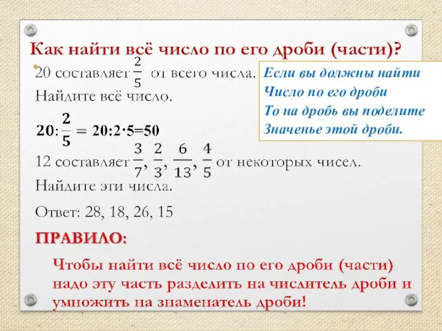 Как найти всё число по его дроби (части)? Если вы