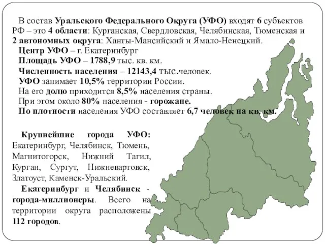 В состав Уральского Федерального Округа (УФО) входят 6 субъектов РФ