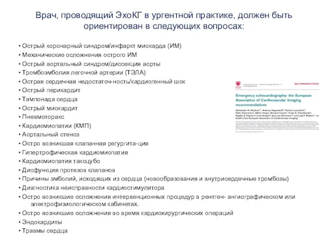 Врач, проводящий ЭхоКГ в ургентной практике, должен быть ориентирован в