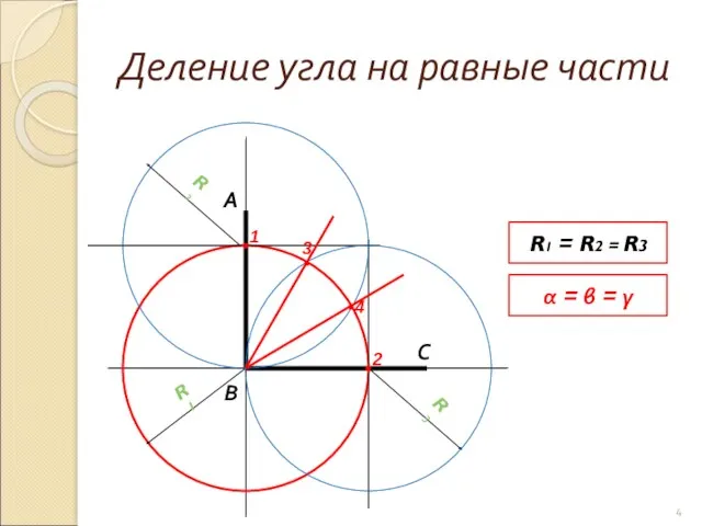 Деление угла на равные части А В R1 R3 R1