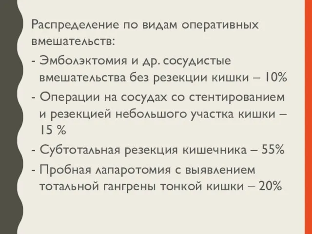 Распределение по видам оперативных вмешательств: - Эмболэктомия и др. сосудистые