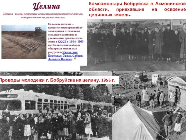 Комсомольцы Бобруйска в Акмолинской области, приехавшие на освоение целинных земель.