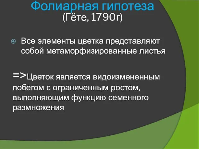 Все элементы цветка представляют собой метаморфизированные листья =>Цветок является видоизмененным побегом с ограниченным