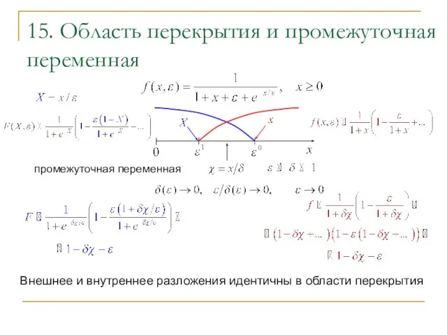 15. Область перекрытия и промежуточная переменная промежуточная переменная Внешнее и внутреннее разложения идентичны в области перекрытия