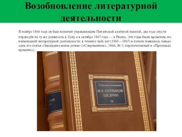 В ноябре 1864 года он был назначен управляющим Пензенской казённой палатой, два года