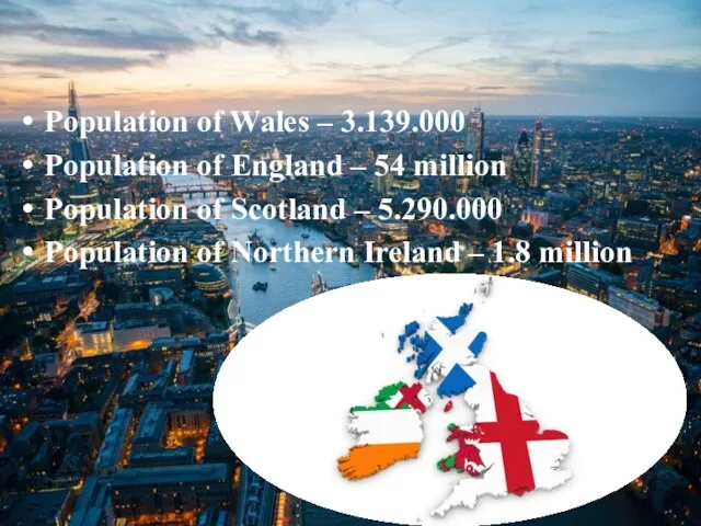 Population of Wales – 3.139.000 Population of England – 54