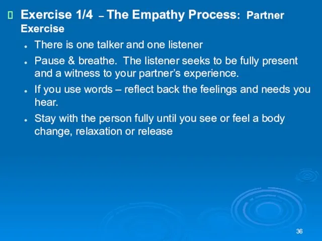 Exercise 1/4 – The Empathy Process: Partner Exercise There is