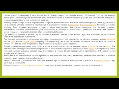 Цветки ромашки применяют в виде настоя или в сложных сборах