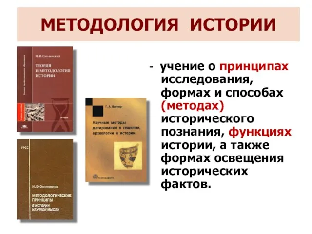 МЕТОДОЛОГИЯ ИСТОРИИ - учение о принципах исследования, формах и способах