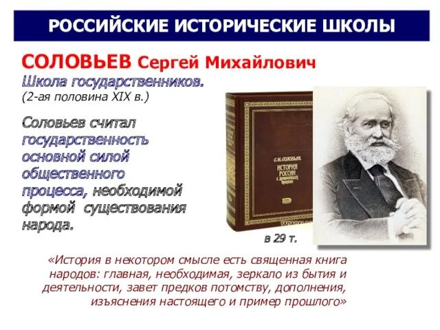 СОЛОВЬЕВ Сергей Михайлович Школа государственников. (2-ая половина XIX в.) Соловьев