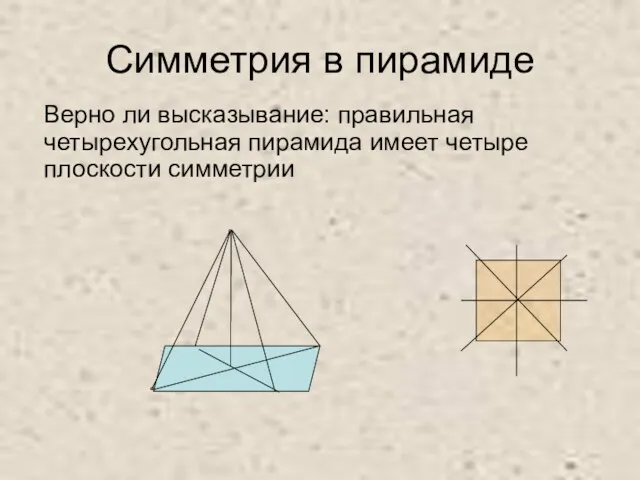 Симметрия в пирамиде Верно ли высказывание: правильная четырехугольная пирамида имеет четыре плоскости симметрии