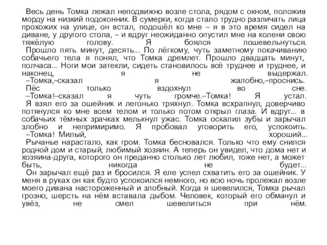 Весь день Томка лежал неподвижно возле стола, рядом с окном,